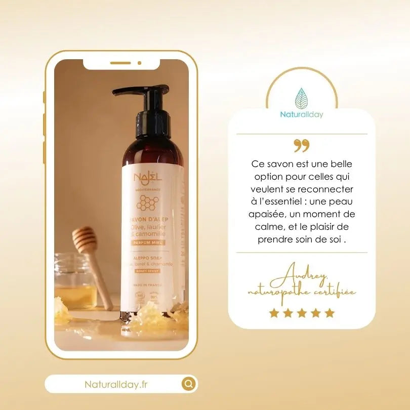 Savon d’Alep liquide parfum miel – Peaux sensibles & normales
