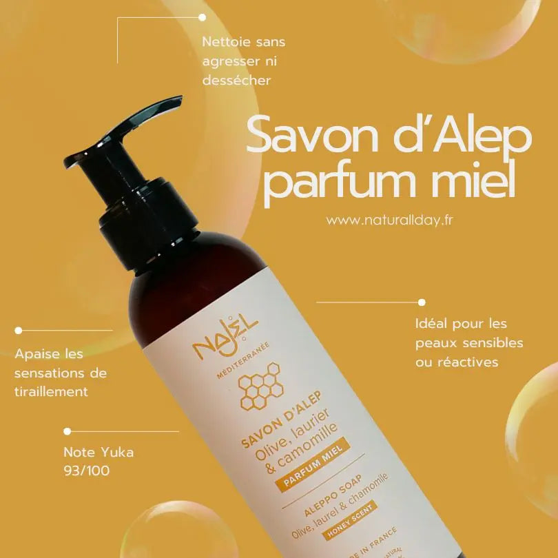 Savon d’Alep liquide parfum miel – Peaux sensibles & normales