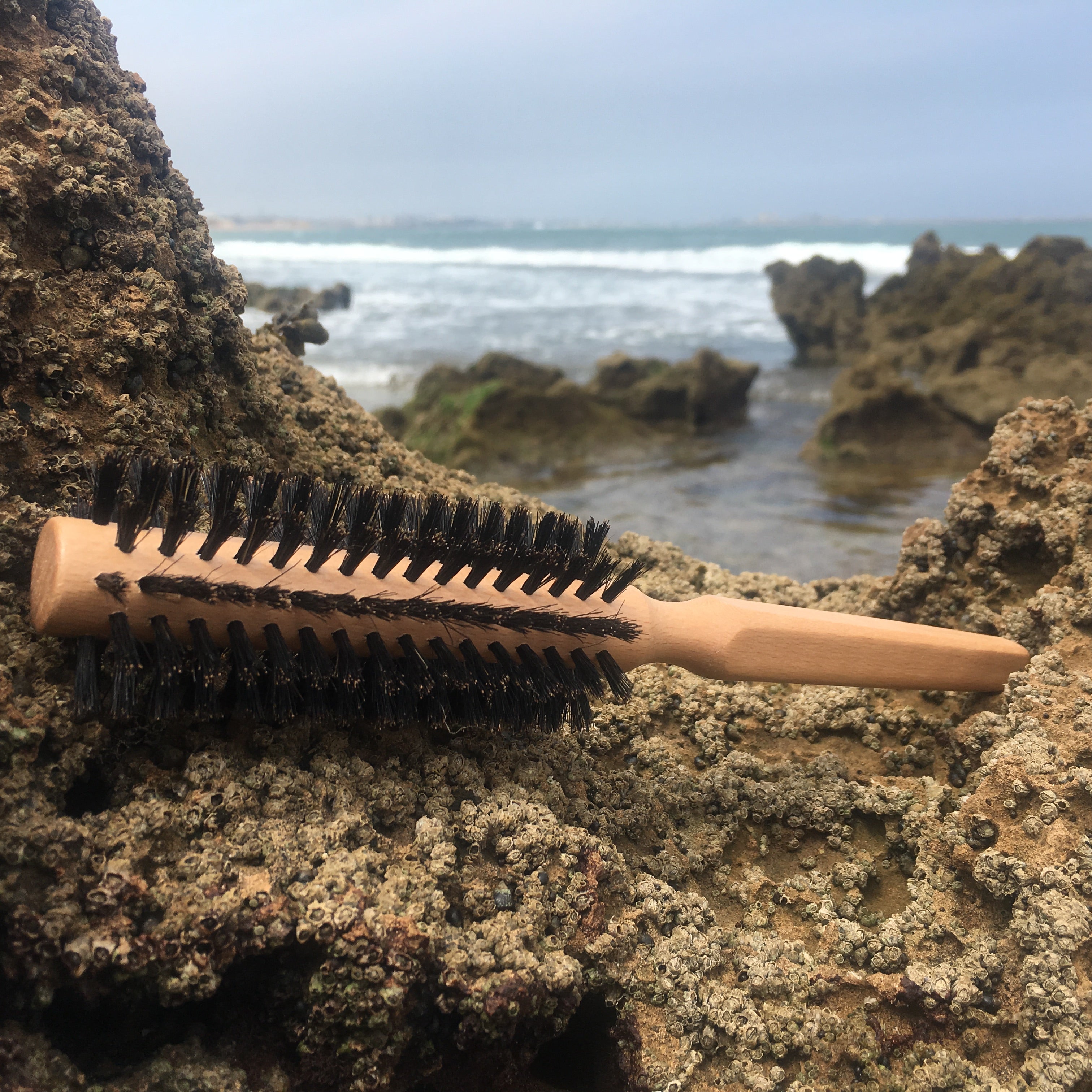 Brosse ronde en poils de sanglier avec manche - casarome